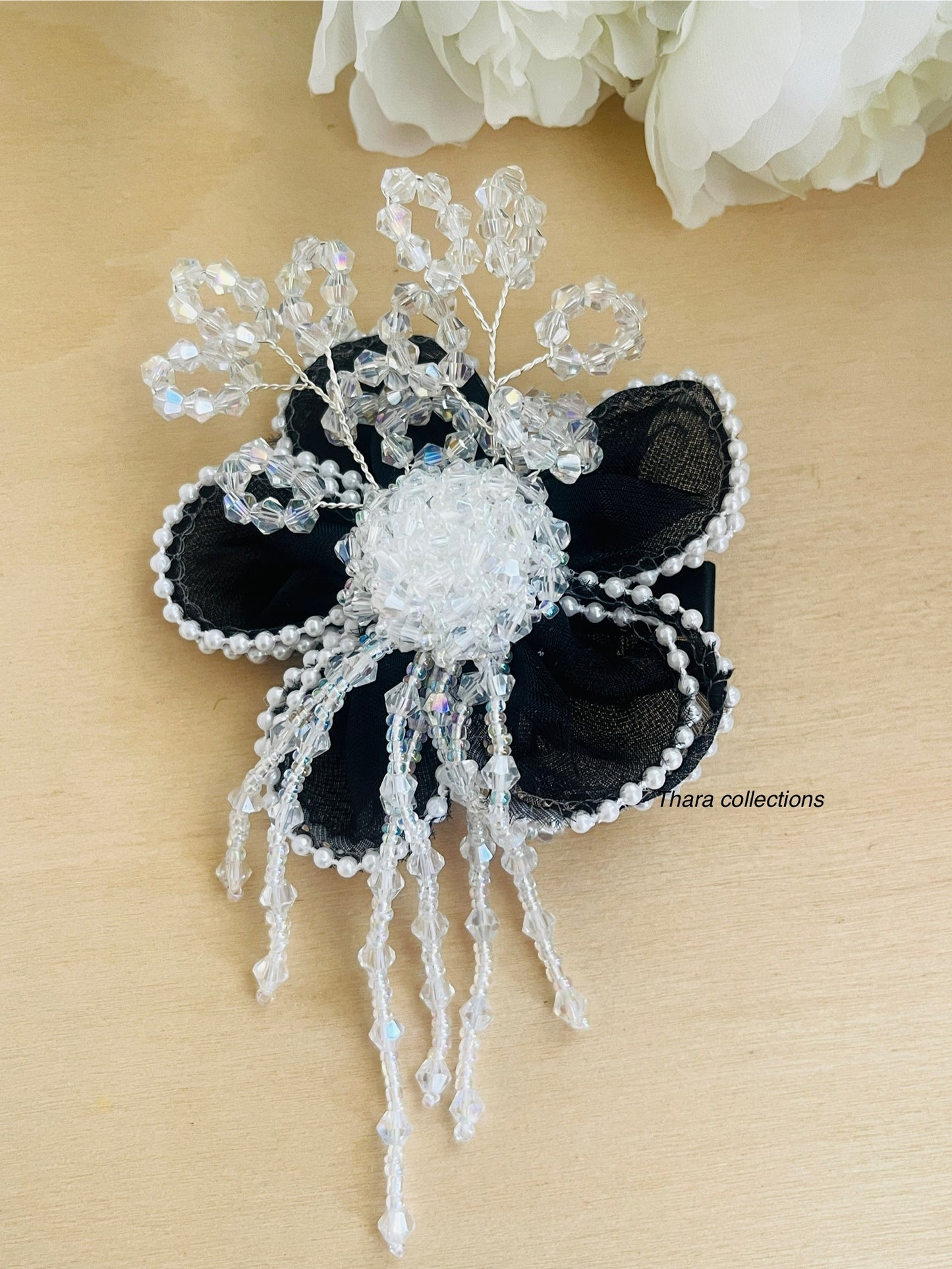 Pearl Blossom Luxury Alligator Hair Pin with Crystal Beads