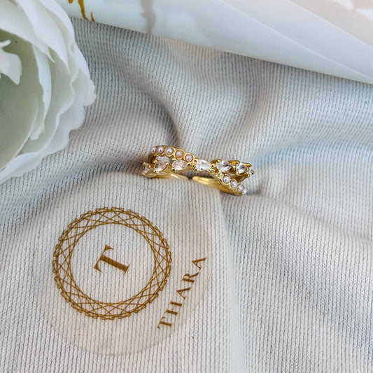 Cross Stone & Pearl Antitarnish Ring