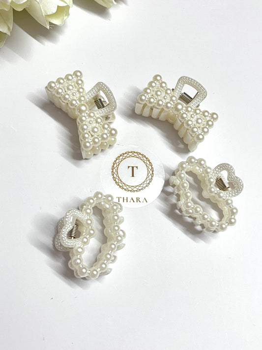 Pearl Claw Clip - Bow & Heart