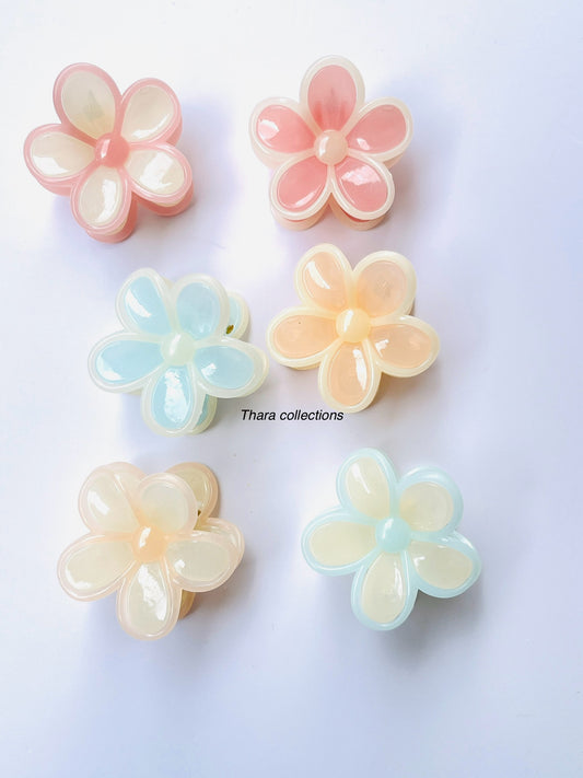 Glossy Pastel Water Color Flower Hair Clips - Small