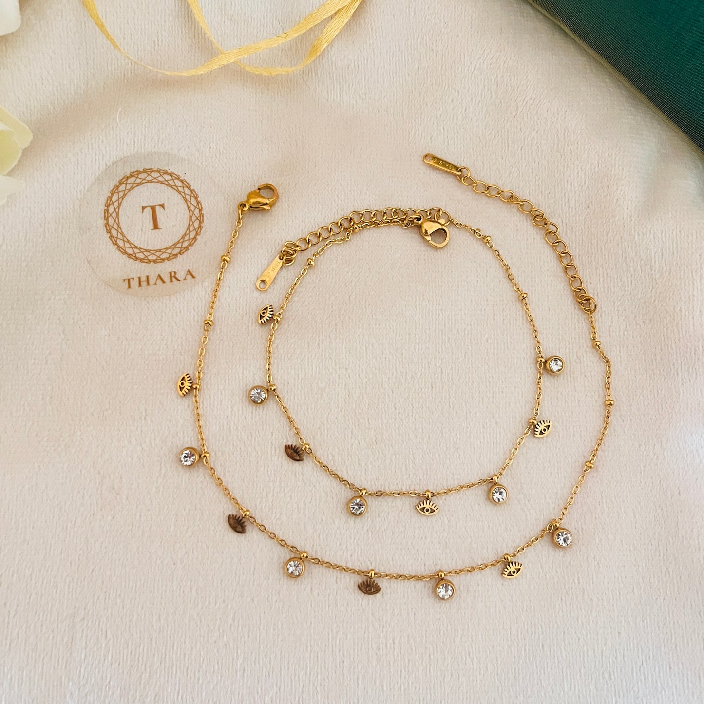 Evil Eye Charm Minimal Anklet - Adjustable Size