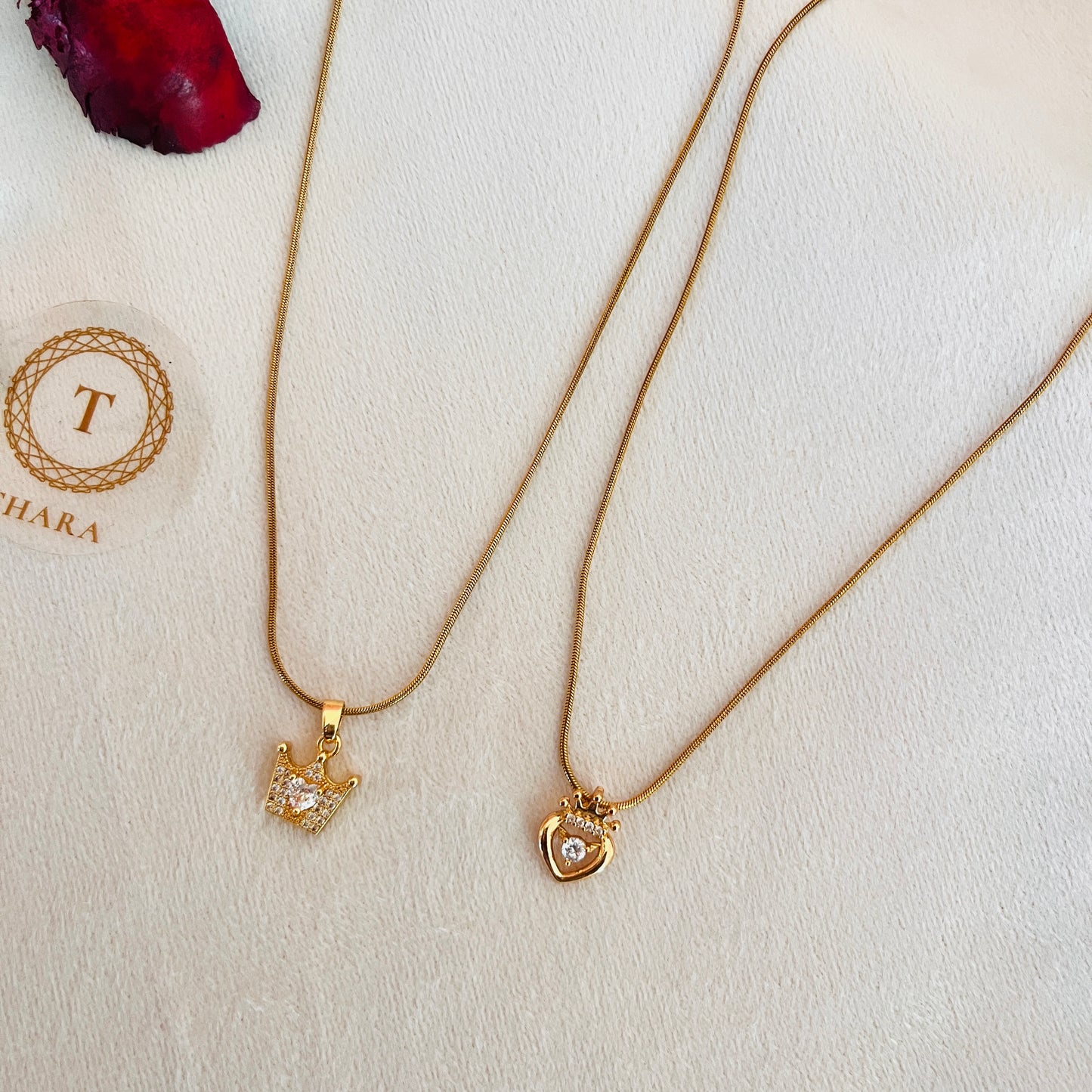 Crown with Zircon Stone Minimal Pendant Chain
