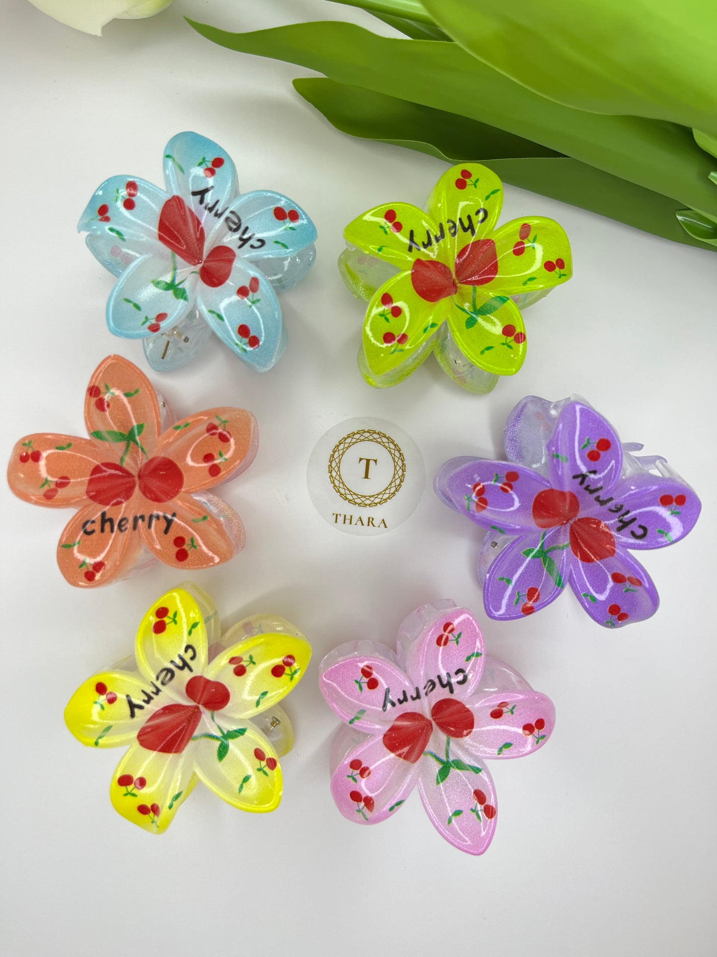 Cherry Print Plumeria Flower Hair Clip - Medium