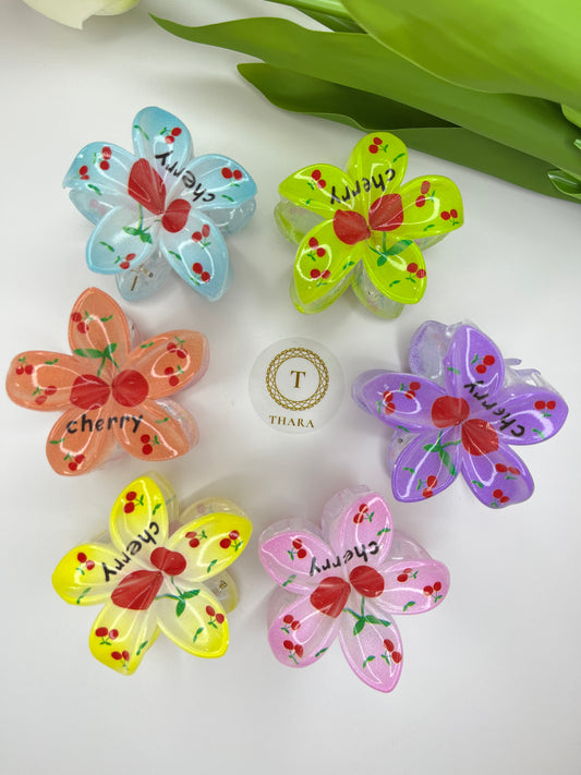 Cherry Print Plumeria Flower Hair Clip - Medium
