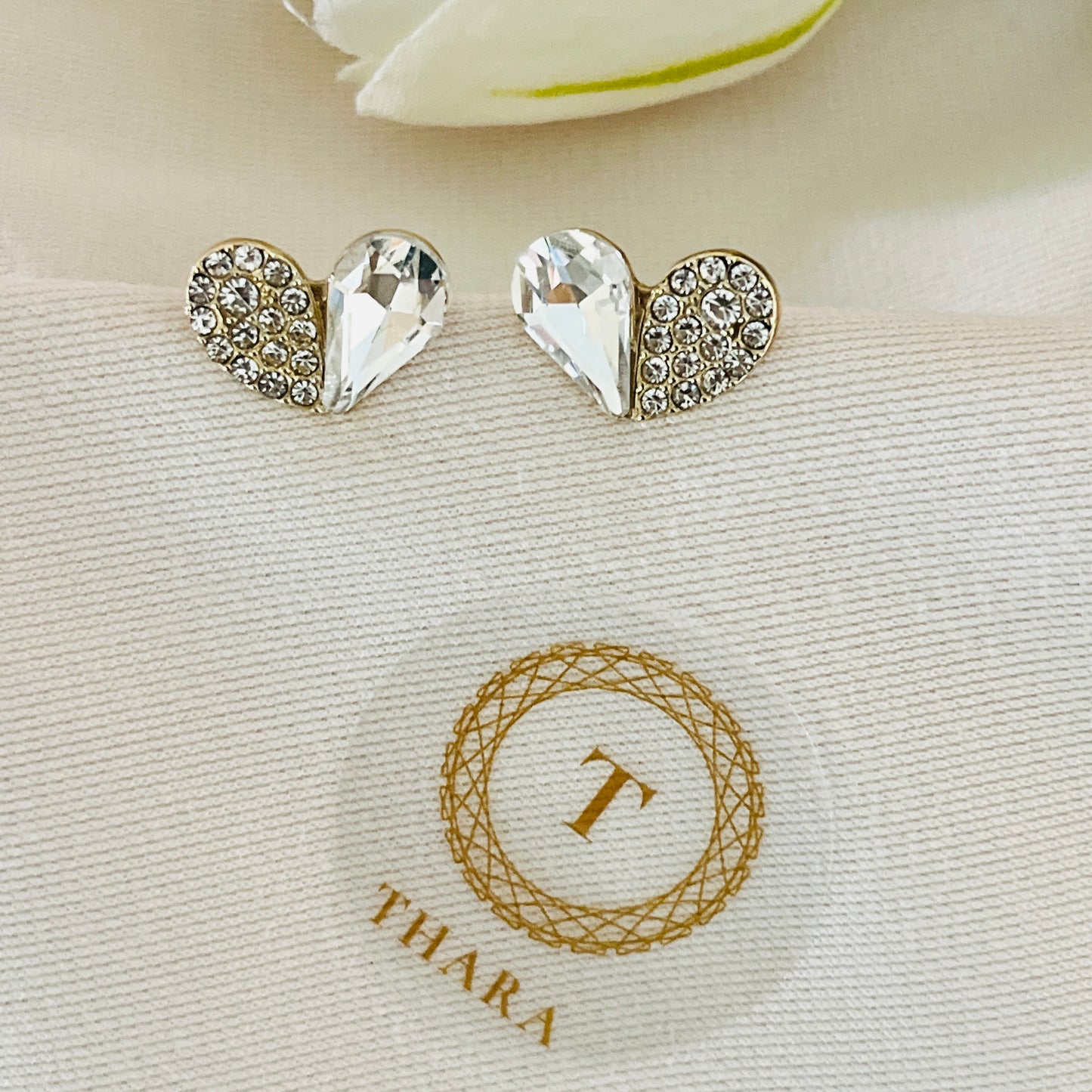 Dual Stone Heart Stud Earrings
