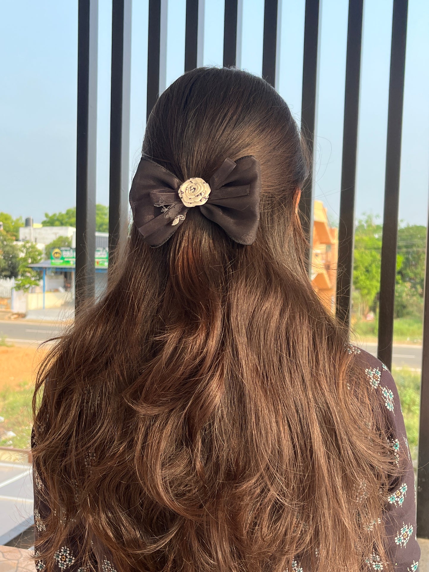 Black & White Floral Elegance Hair Bows