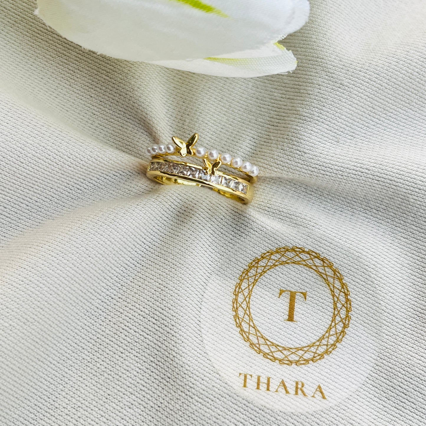 Pearl Butterfly / Floral Antitarnish Rings
