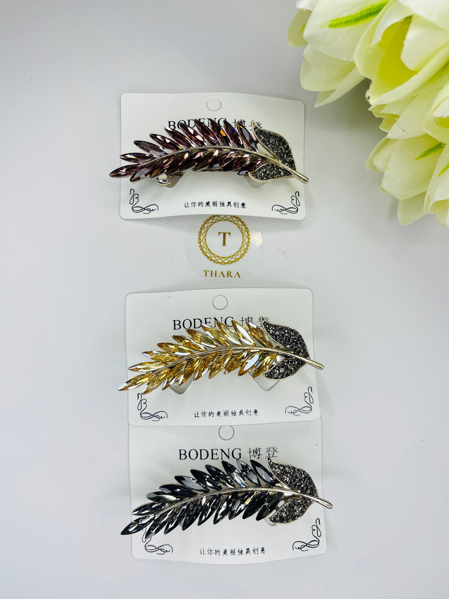 Leaf stone Barette Clip