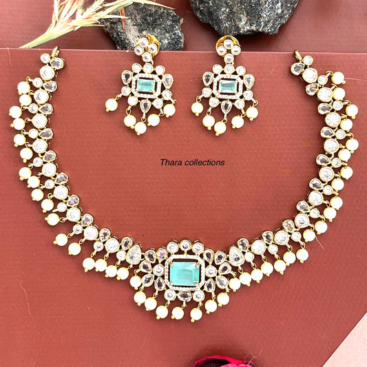 Royal Kundan Pearl Necklace & Earring Set – Pastel Green