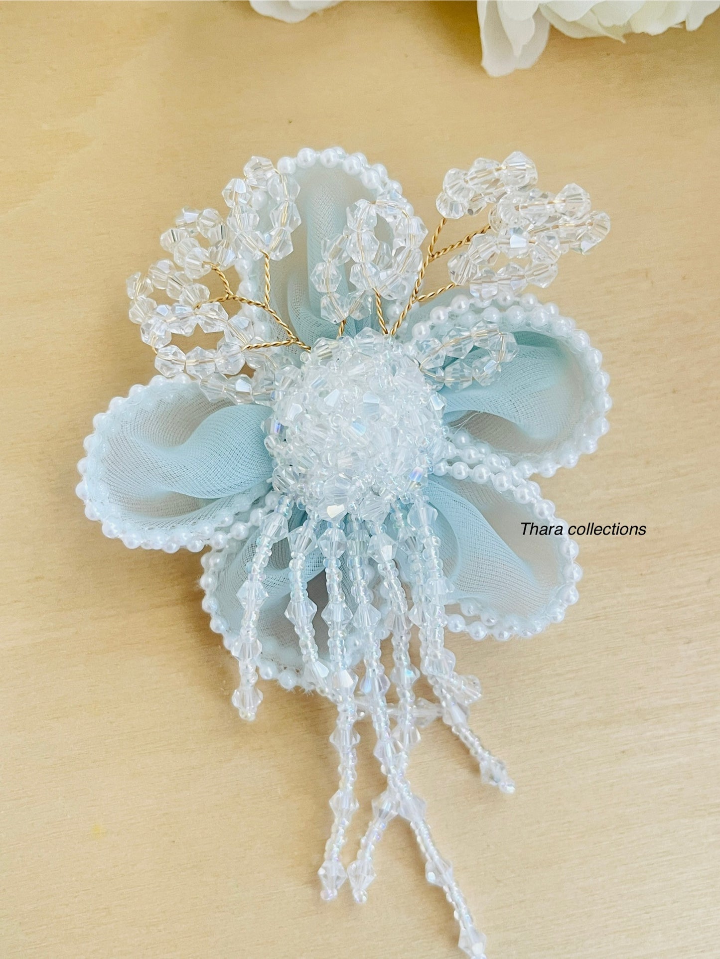 Pearl Blossom Luxury Alligator Hair Pin with Crystal Beads