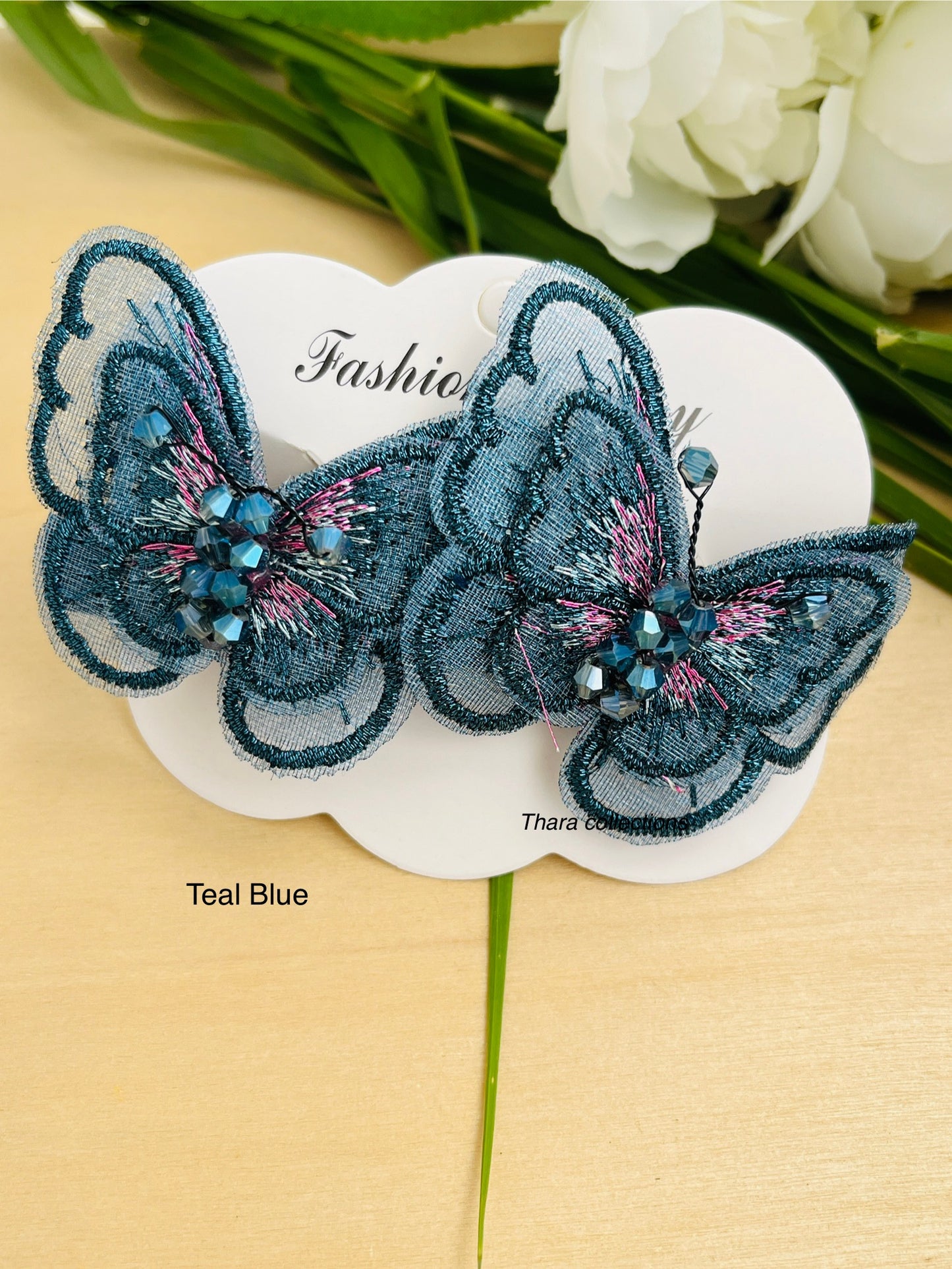 Whimsical Wings – Embroidered Butterfly Center Clip