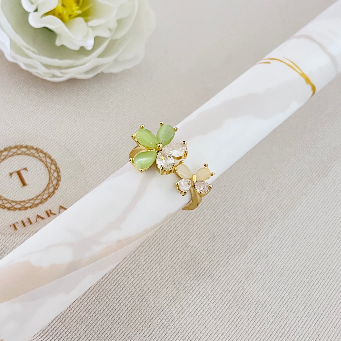 Pista Green Floral Antitarnish Rings