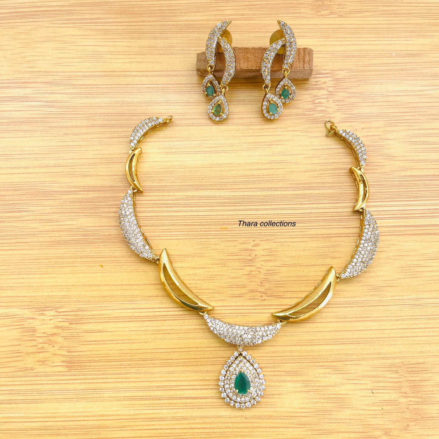Emerald Drop Gold-Plated Necklace Set