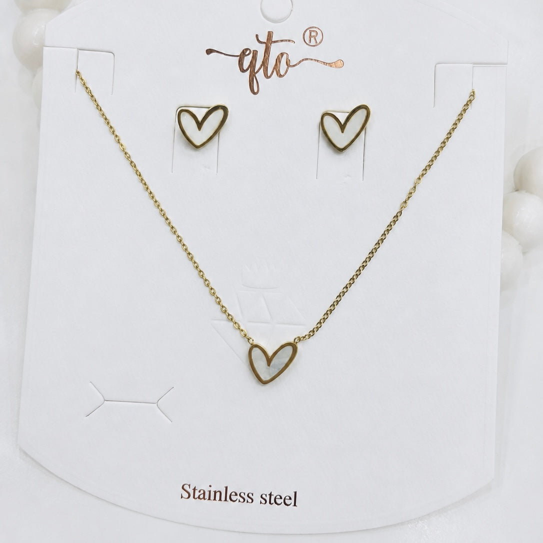 White heart antitarnish pendant and earring combo set by Thara Collections TA128