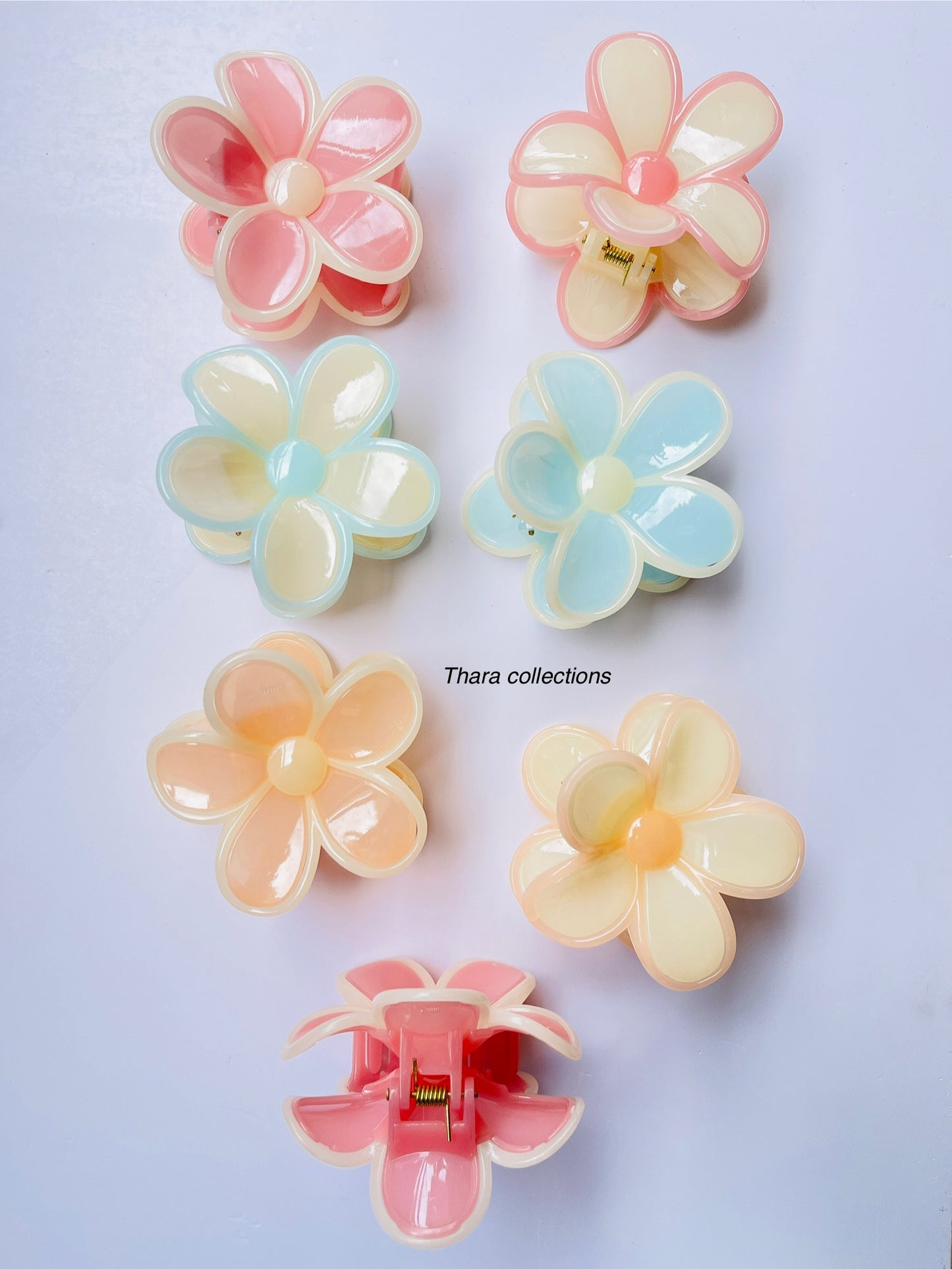 Glossy Pastel Water Color Flower Hair Clips - Small