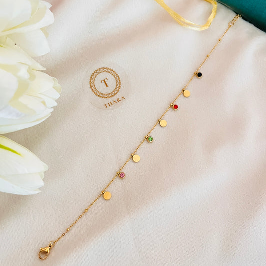 Elegant Round Multicolor Stone Minimal Anklet