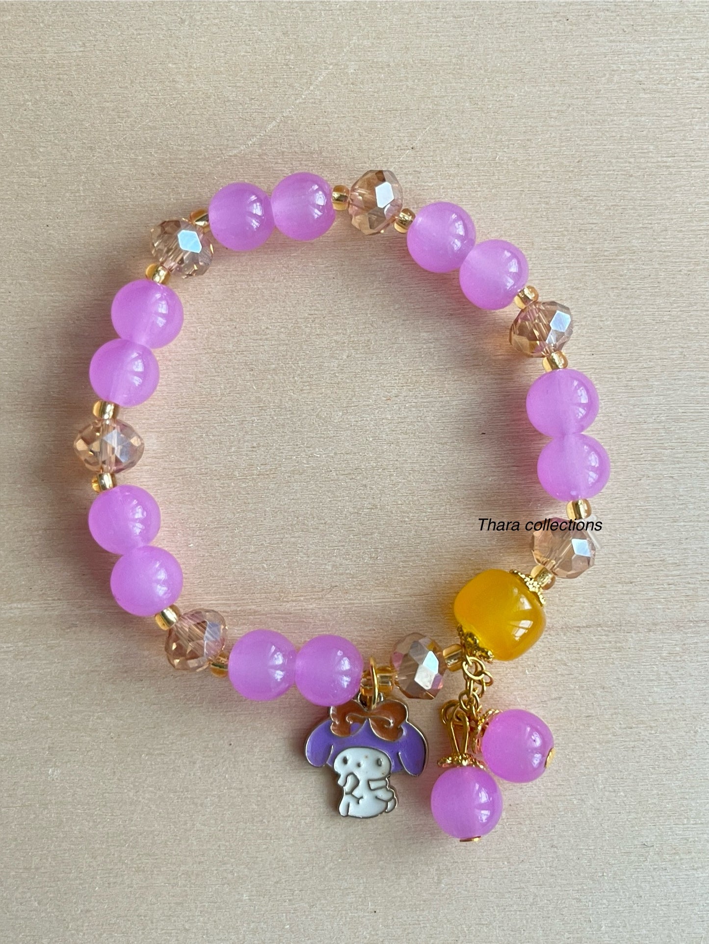 Purple Kitty Charm Beads Bracelet