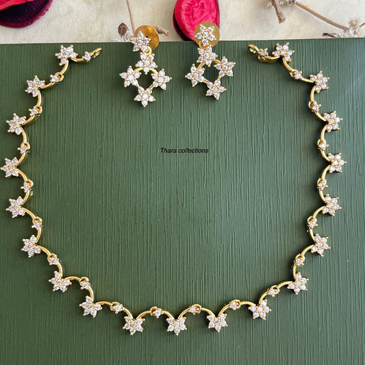 Floral Sparkle CZ Necklace Set – Elegant Gold-Plated Design