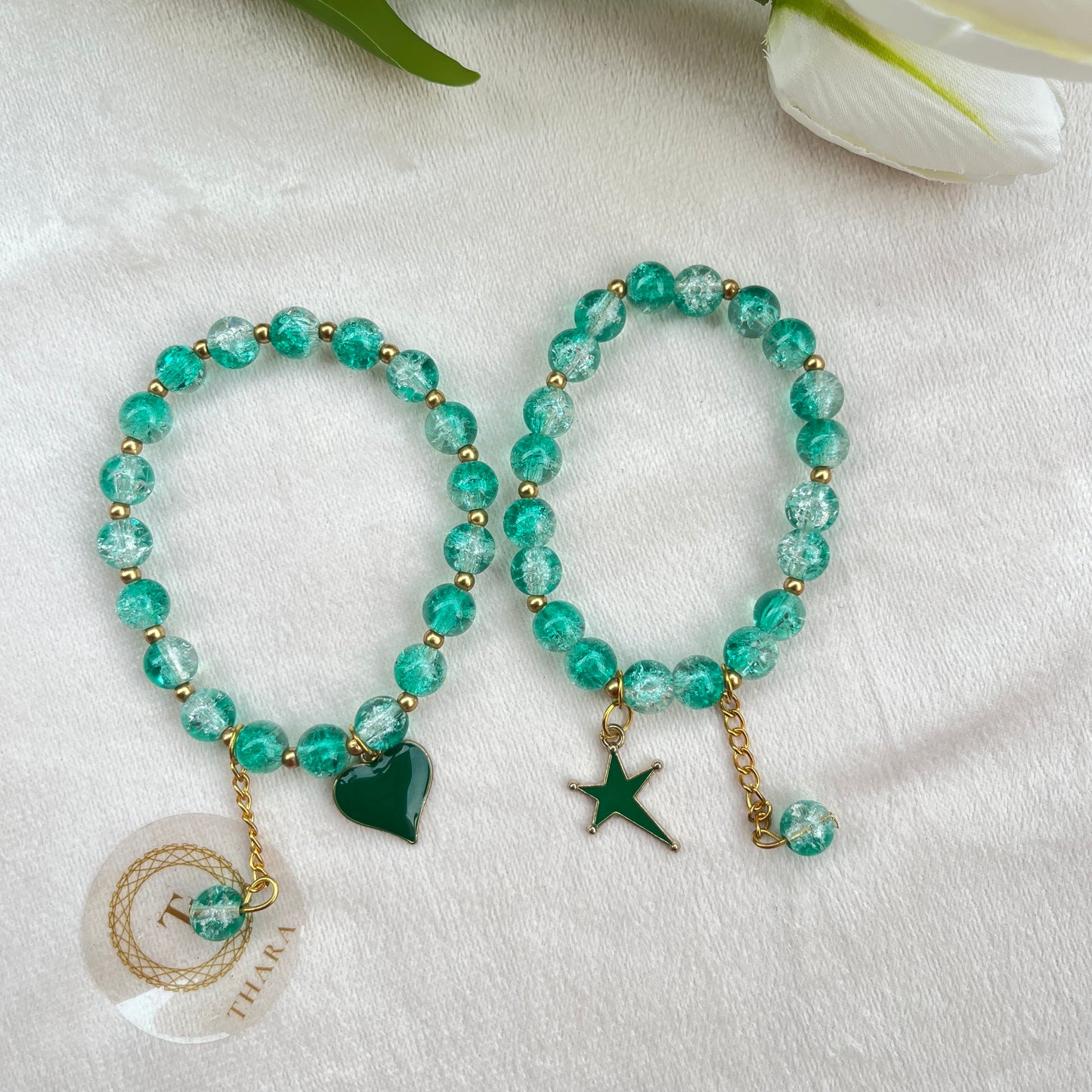 Elegant Bead Charm Bracelet Teal