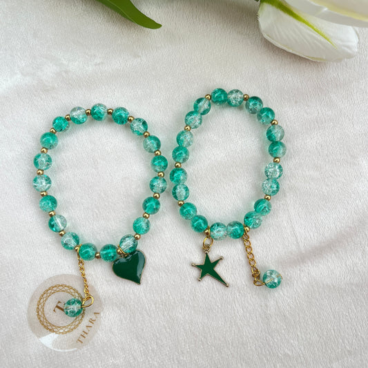 Elegant Bead Charm Bracelet Teal