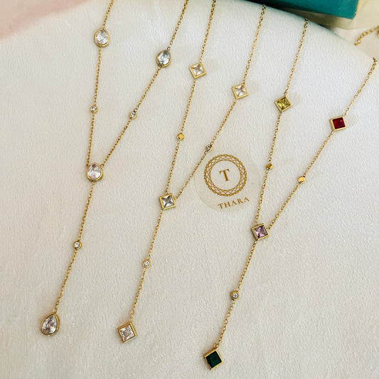 Geometric Crystal Drop Chain Necklace – Dainty Adjustable Chain