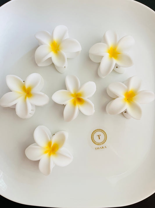 Frangipani Floral Hair Claw Clip – White & Yellow