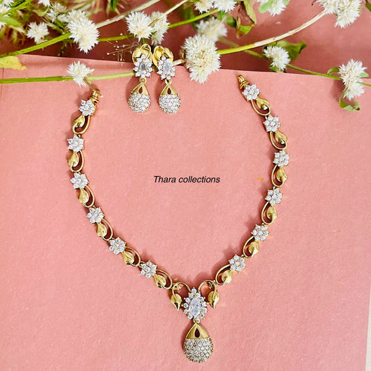 Elegant Gold & CZ Floral Necklace Set