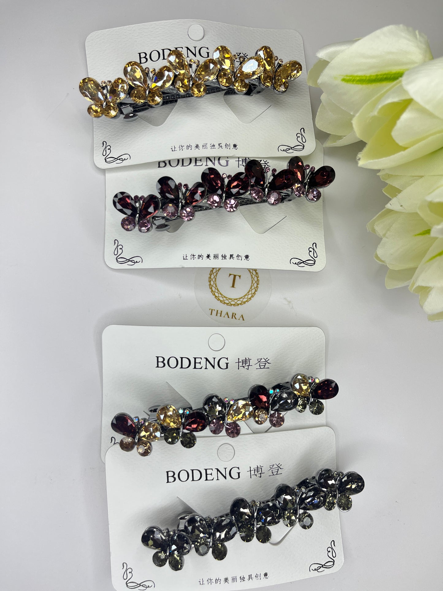 Elegant Gemstone Butterfly Hair Barrette