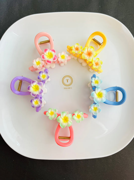 Colorful Plumeria Flower Hair Claw Clips