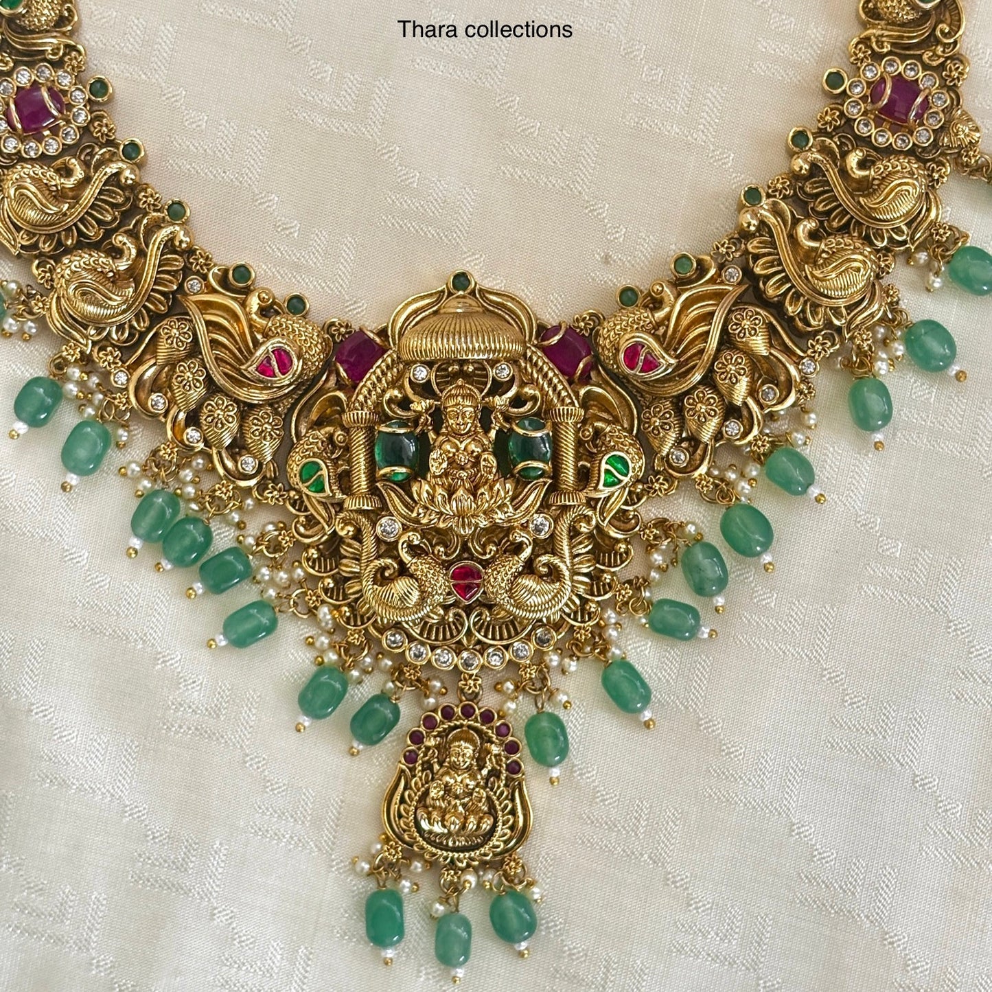 Antique Temple Choker Set with Emerald Beads