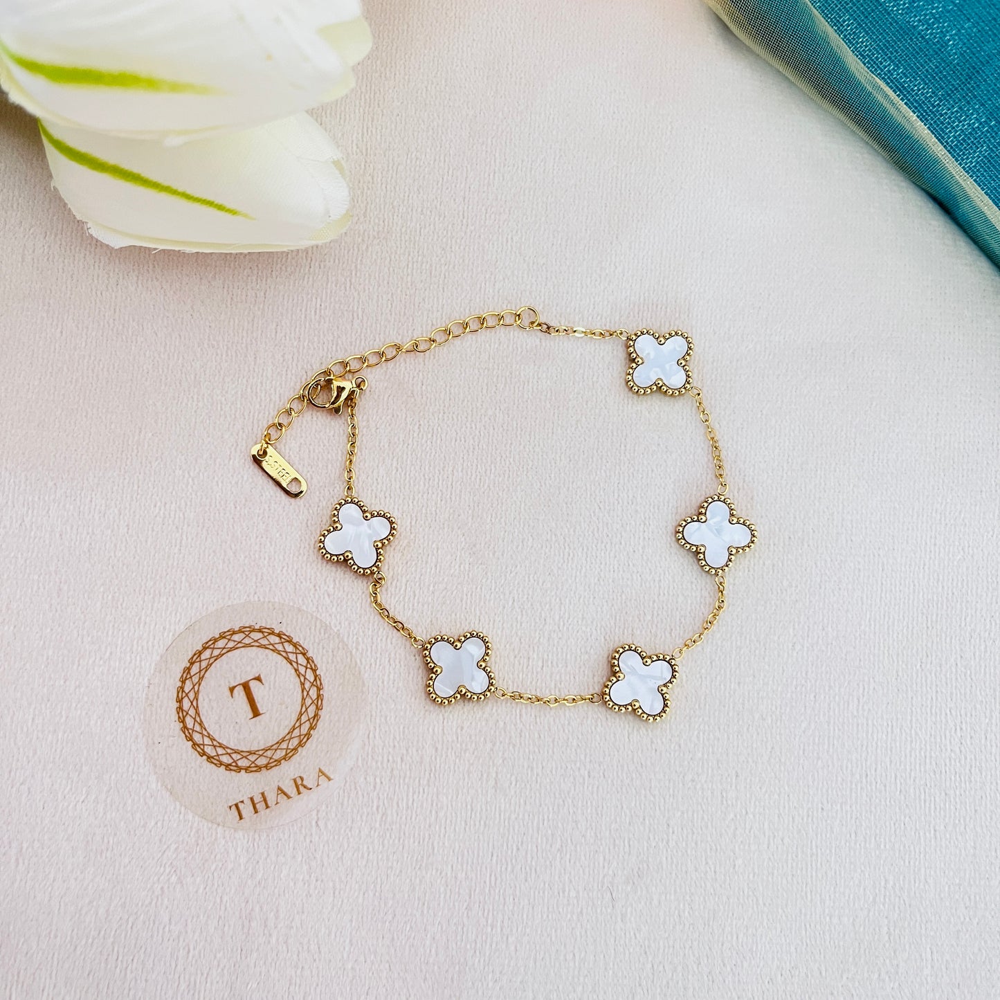 Stainless Steel White Clover Chain Bracelet