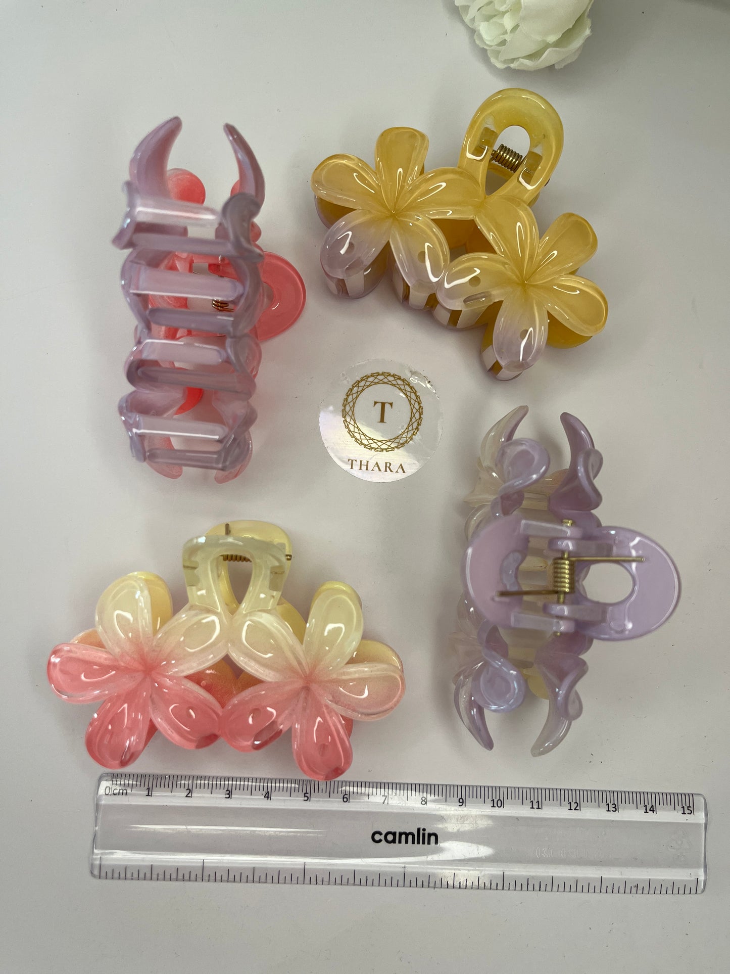 Dual Flower Plumeria Hair Clip - Glossy Finish