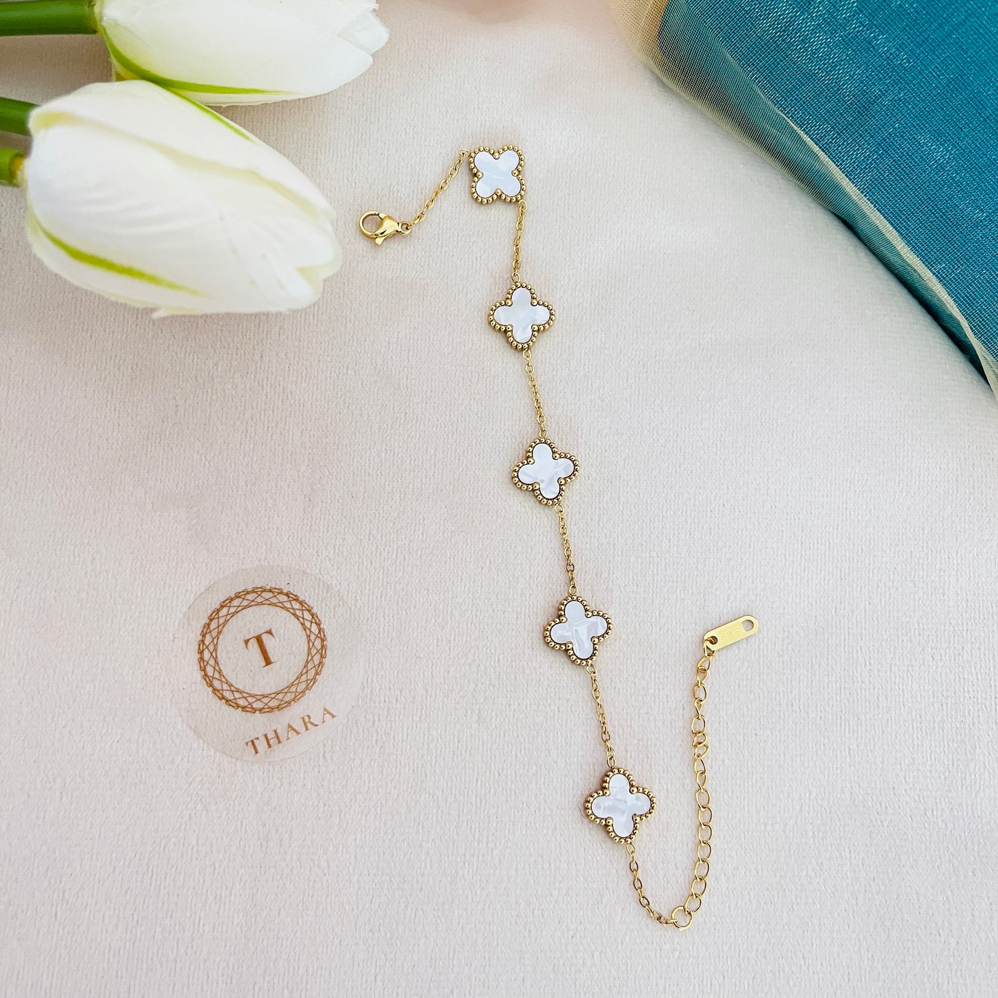 Stainless Steel White Clover Chain Bracelet