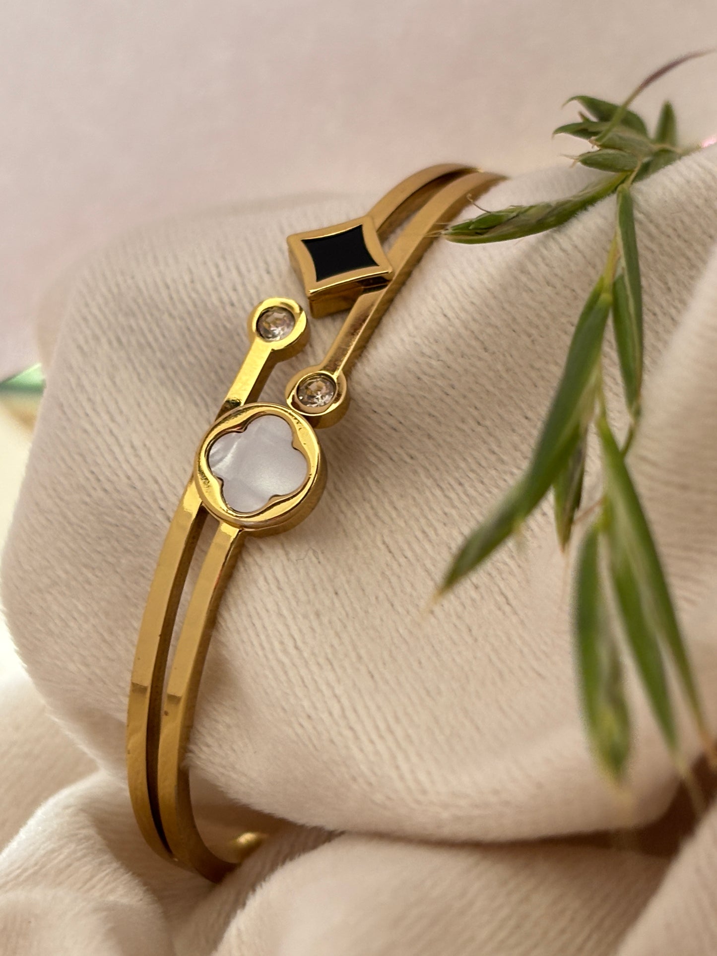 Diamond and Clover combo Kada Bracelet