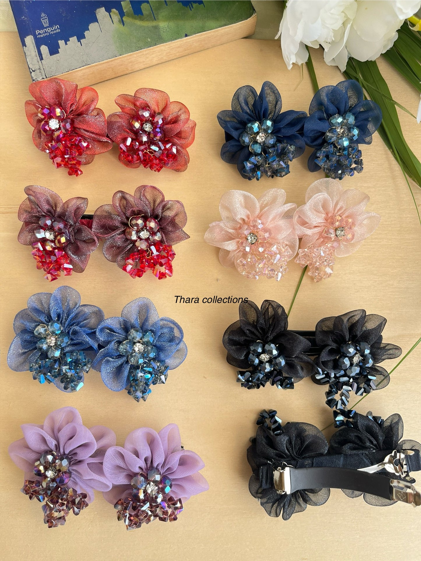 Crystal Bloom – Dual Flower Statement Hair Clip