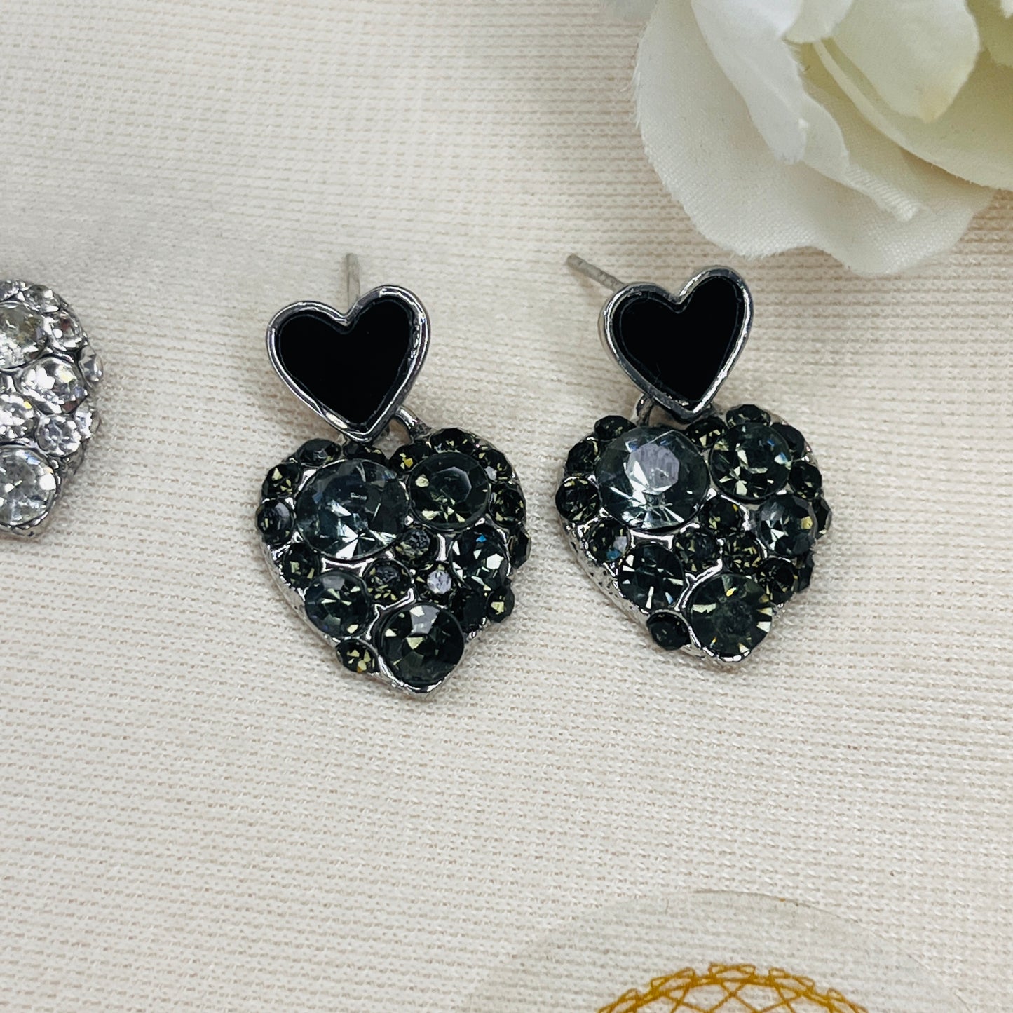 Heart Drop Earrings - Silver