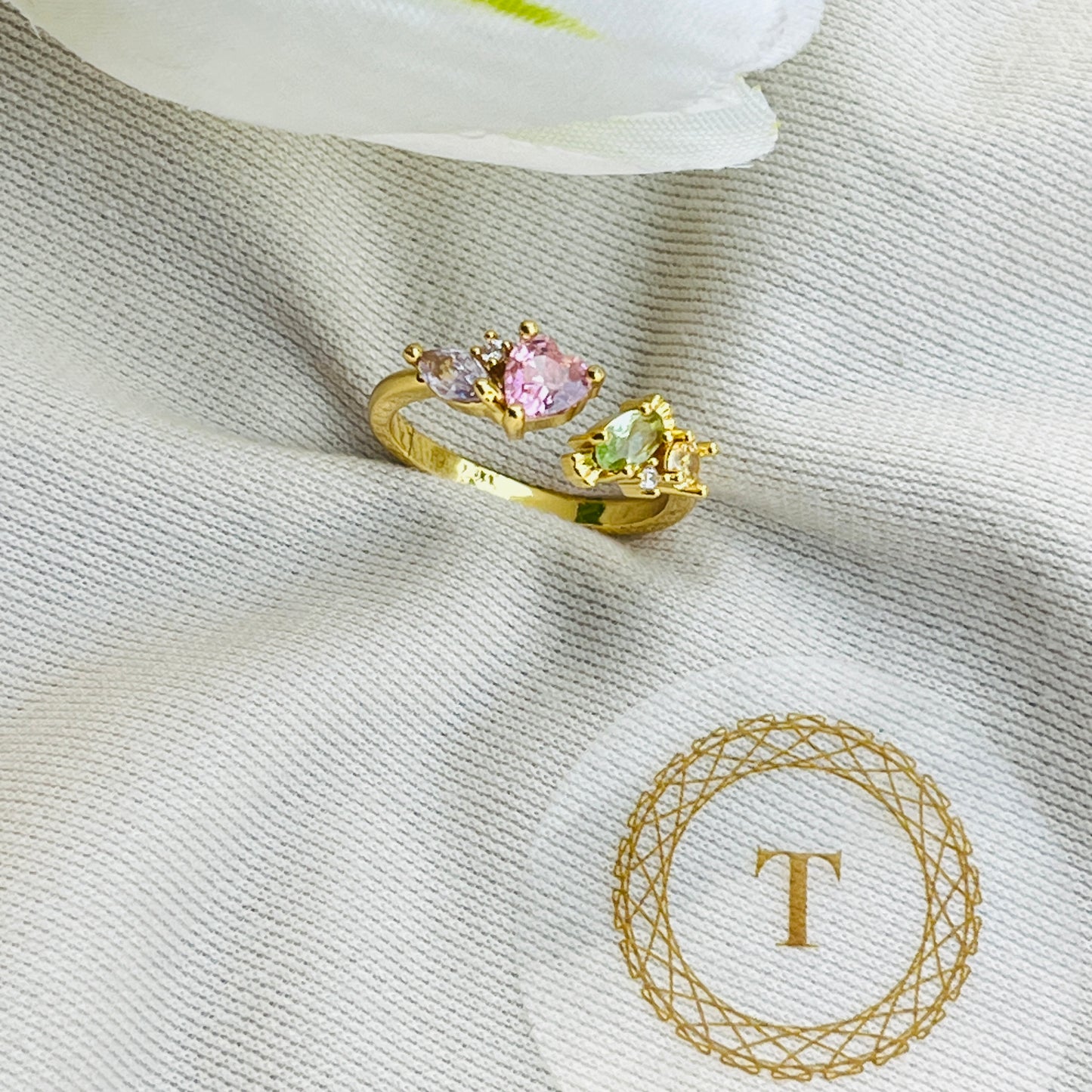 Pink Heart Bow Antitarnish Ring