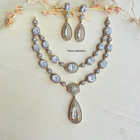 Elegant Crystal Layered Necklace & Earrings Set