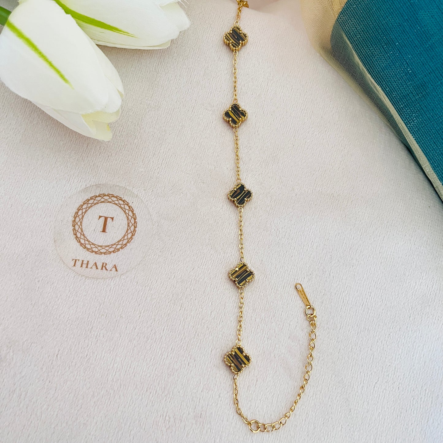 Stainless Steel Stripe Small Clover Chain Bracelet