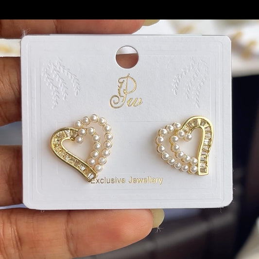 Pearl Heart Elegance Stud Earrings