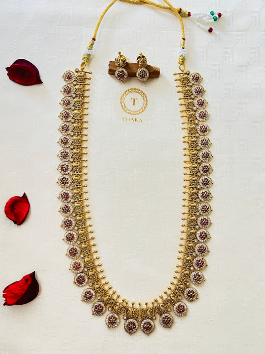 Traditional Lakshmi Coin Long Necklace Set with Earrings