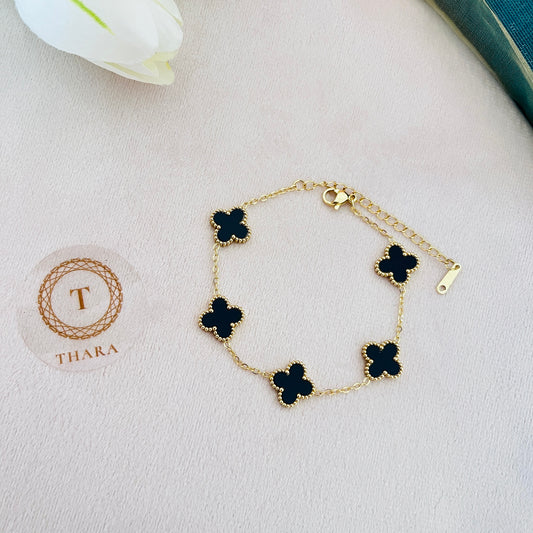 Stainless Steel Black Clover Chain Bracelet