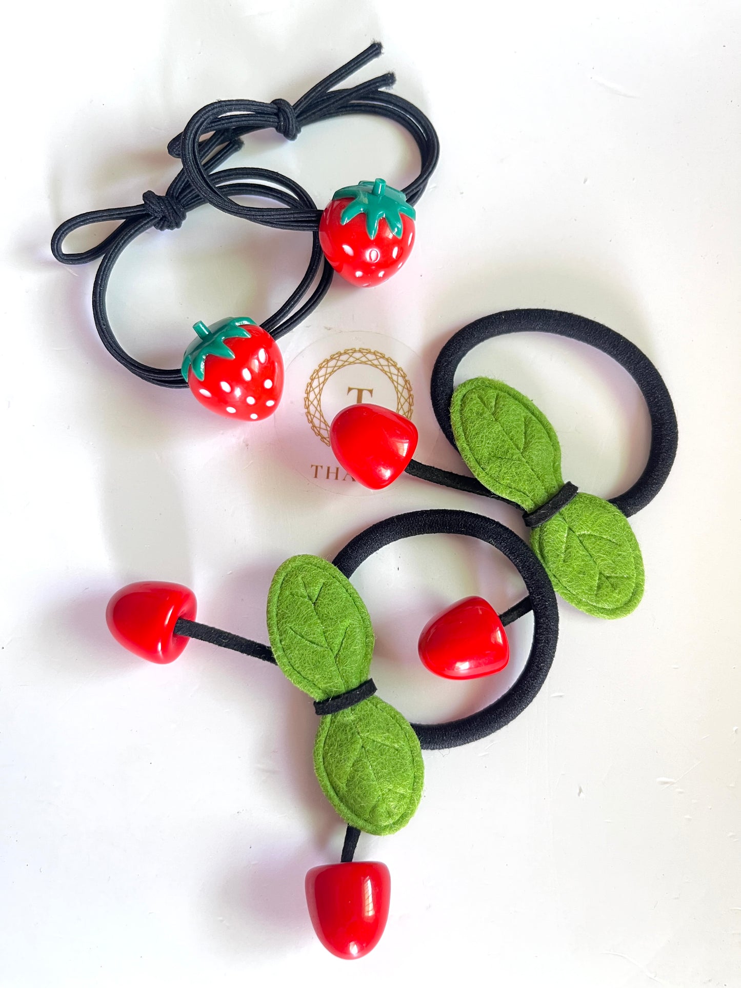 Strawberry & Leaf Hair Ties Set