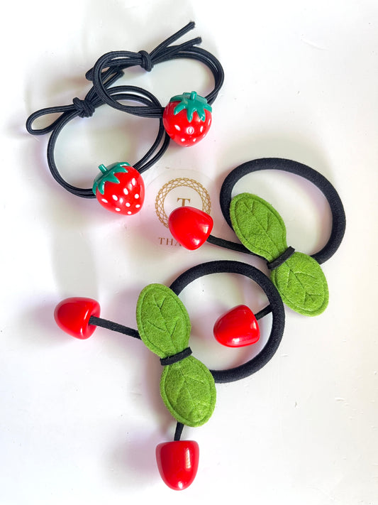 Strawberry & Leaf Hair Ties Set