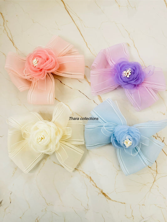 Pastel Bloom Ribbon Bow Clips – Soft & Elegant Floral Design