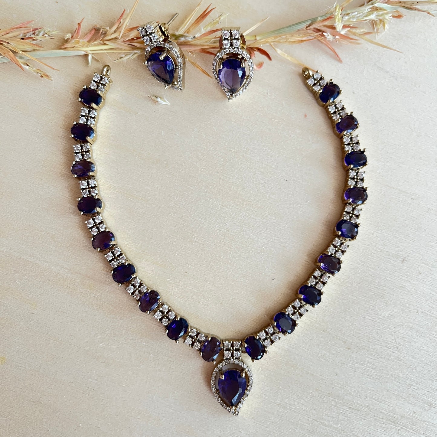 Elegant Purple Stone Choker Set