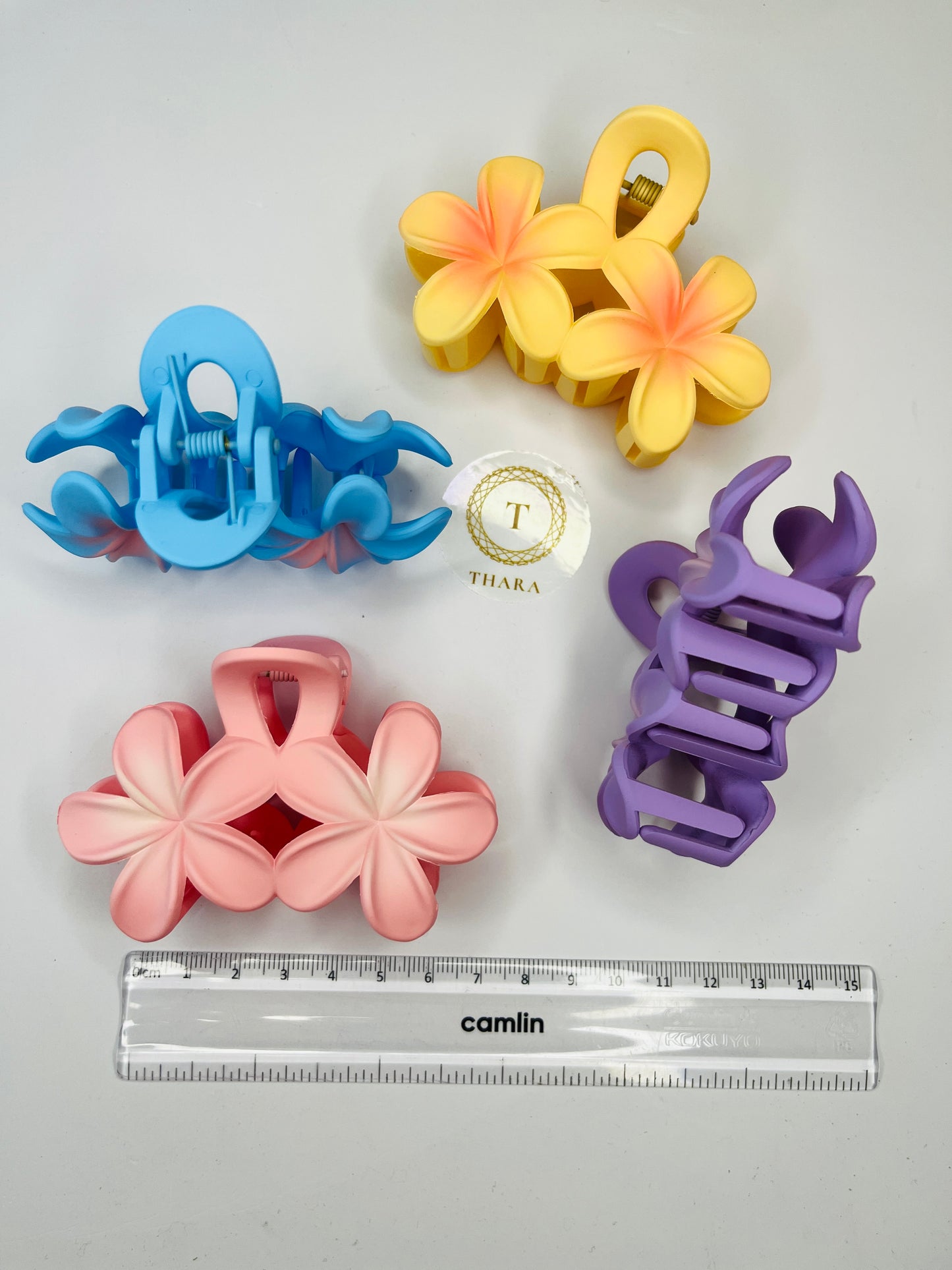 Dual Flower Plumeria Flower Hair Clip - Matte Finish