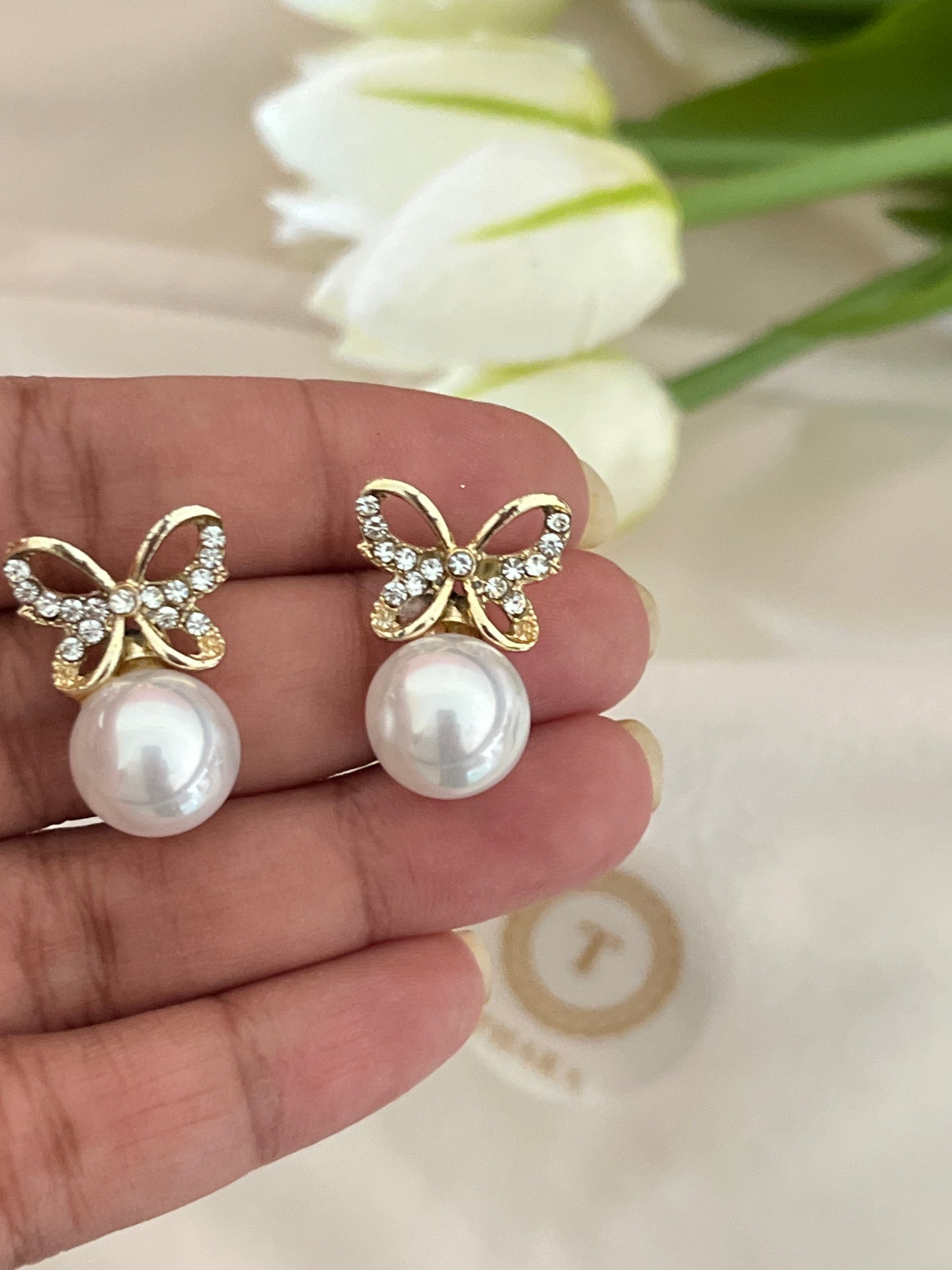 Butterfly Pearl Drops Earring