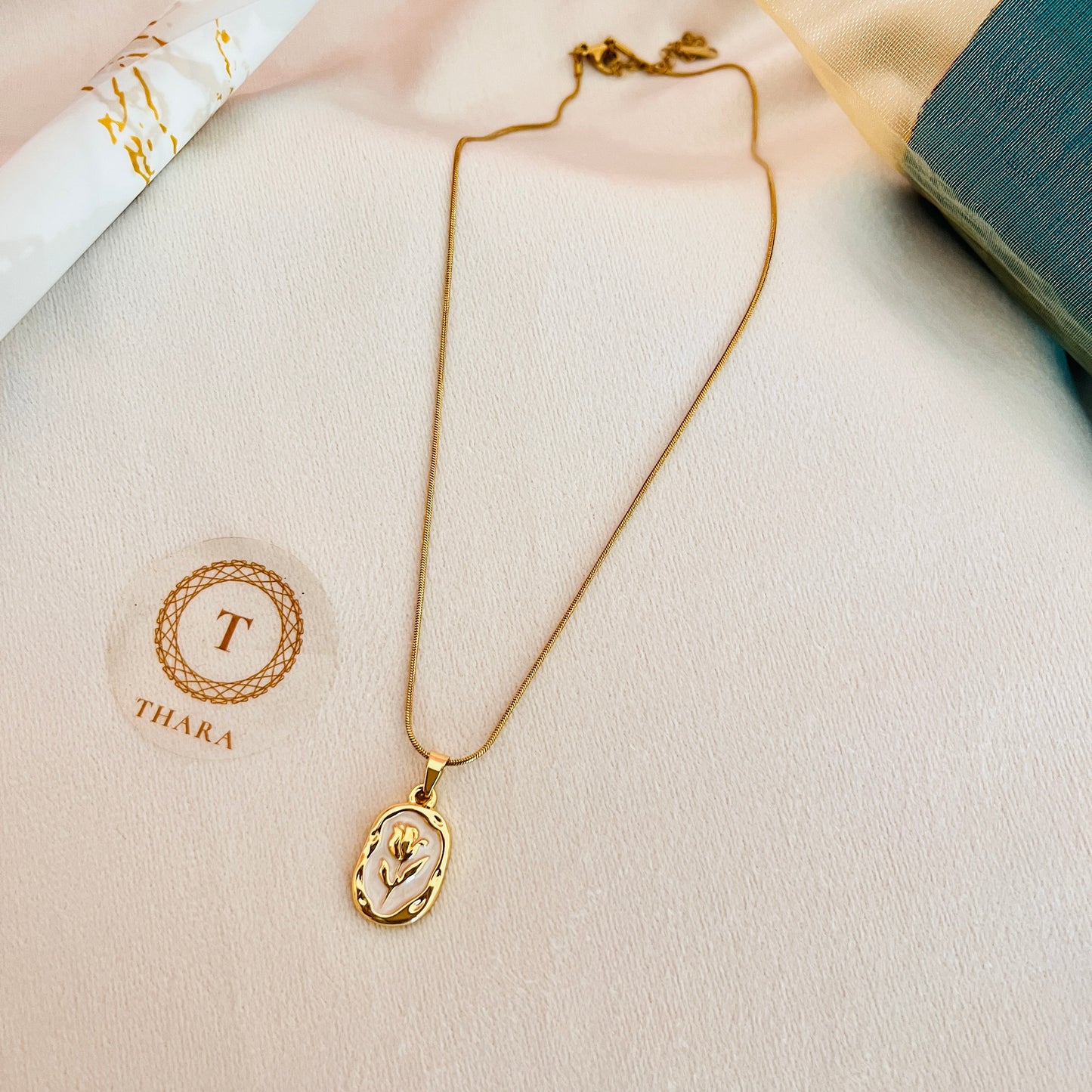 Dainty Rose Enamel Pendant Chain