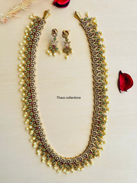 Antique Kundan Pearl Long Haram Set